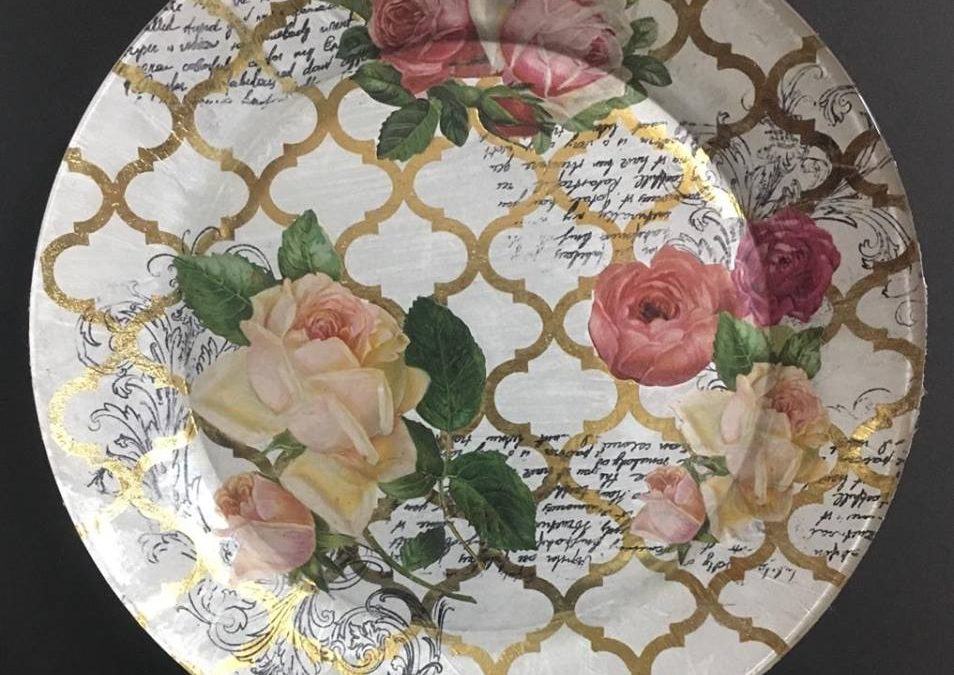 Decoupage Glass plate with Stamping – Beginners workshop