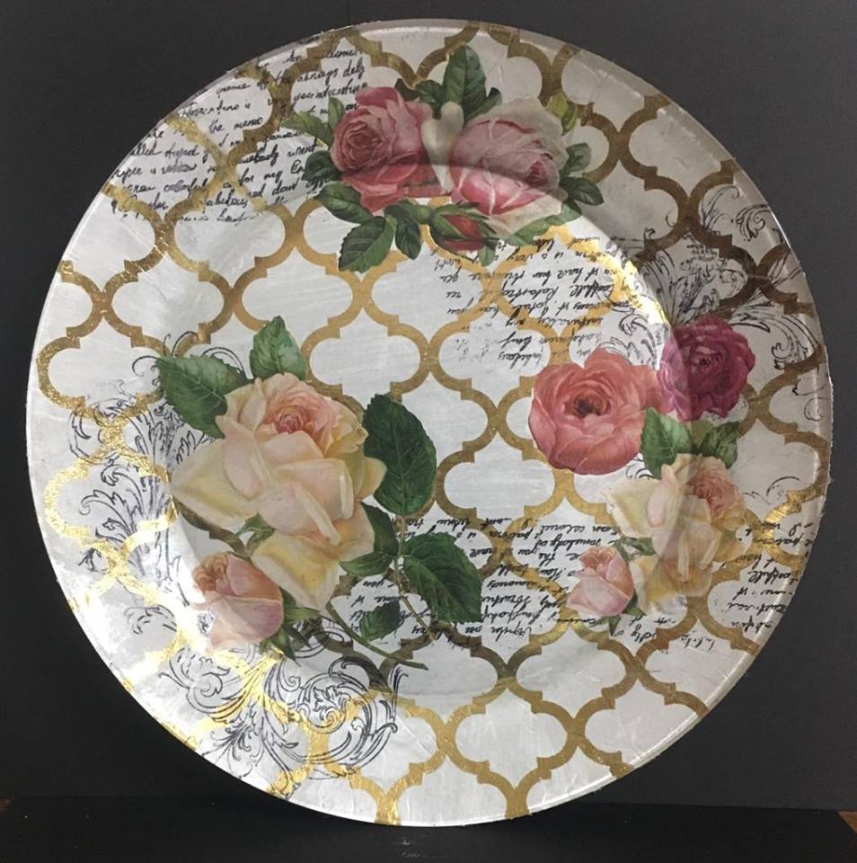 Decoupage Glass plate with Stamping