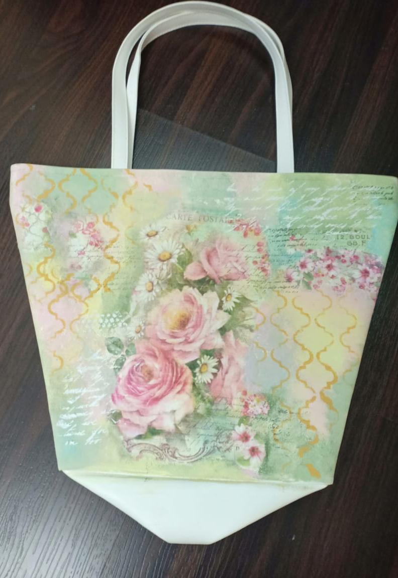 Decoupage on faux leather bag