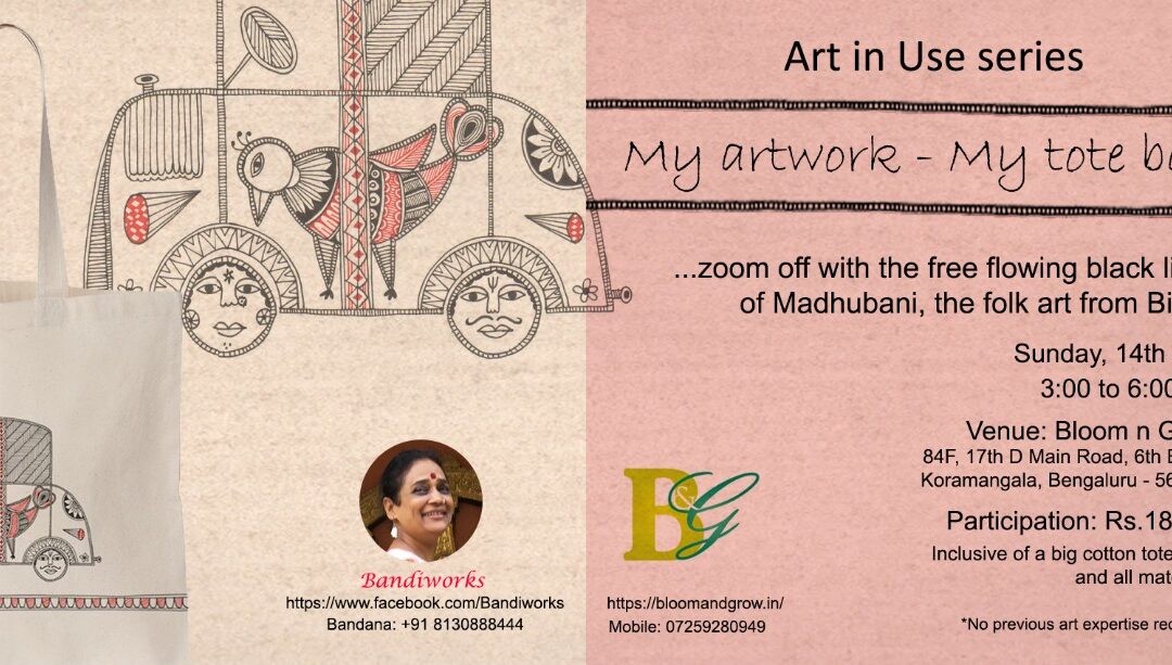 Madhubani Art on totebag – Beginners’ workshop in Bangalore 